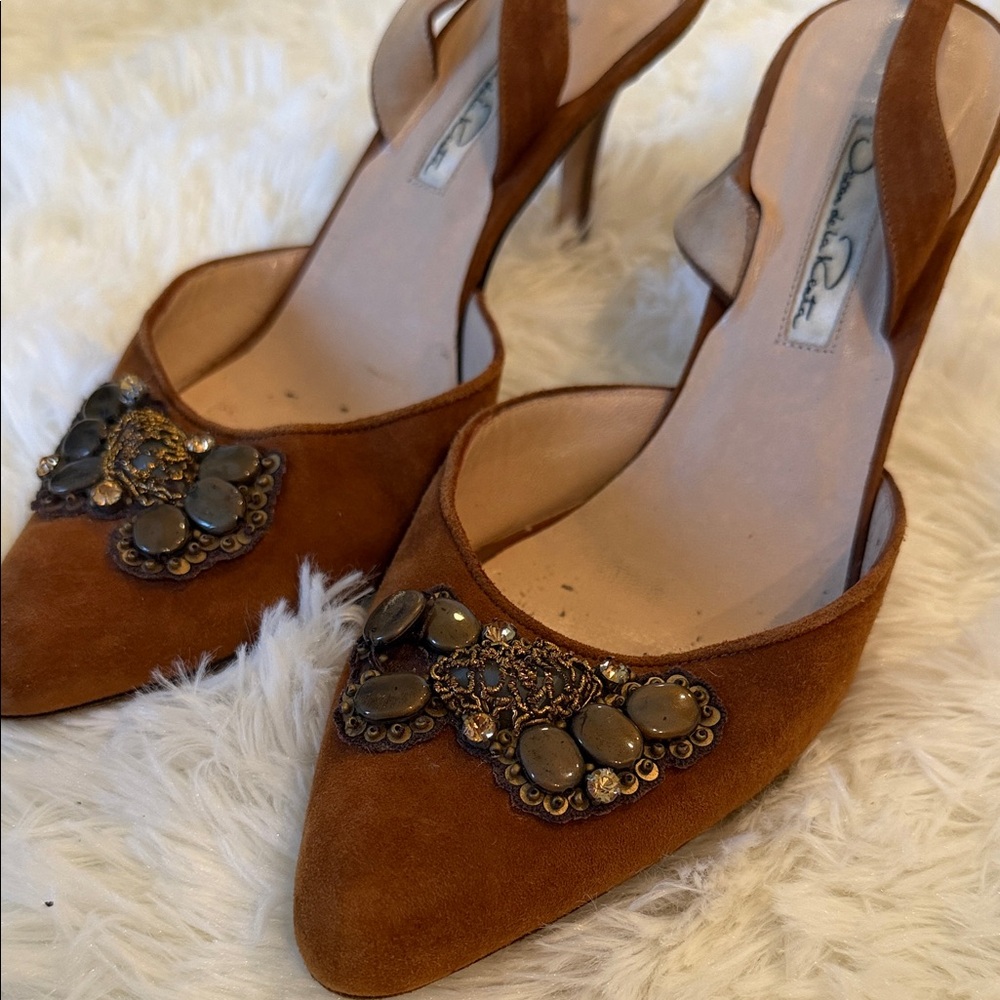 Oscar de la Renta Brown Embellished Heels